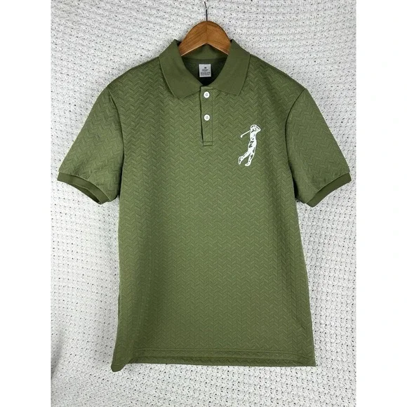 Mens Golf Polo Shirt Medium Green Textured Performance Stretch Casual - Picture 2 of 5